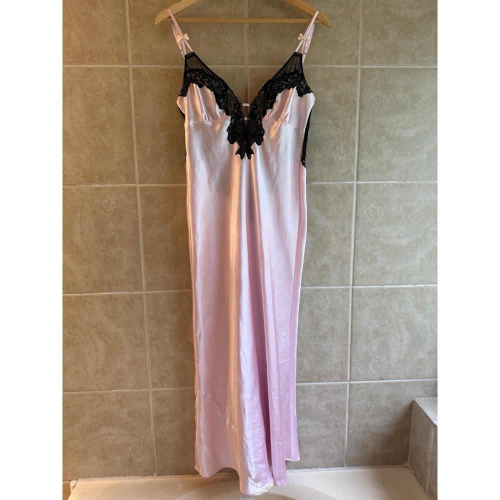Y2K Frederick's of Hollywood Pink Black Babydoll Maxi Dress Nightgown Size Small
